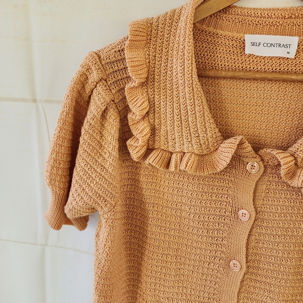 Self Contrast Ruffle Collar Cardigan Sweater - Picture 7 of 12